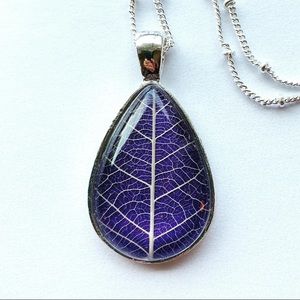 Beautiful Purple and Silver Pressed Leaf Necklace